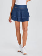 Women's 15"Blue Double-layer Skort with Shorts and Pockets
