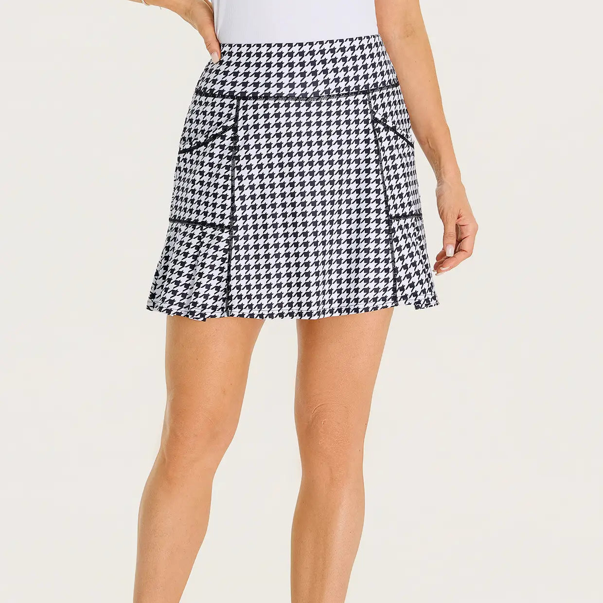 17" Pink Checkerboard Pleated Skorts with Shorts and Pockets