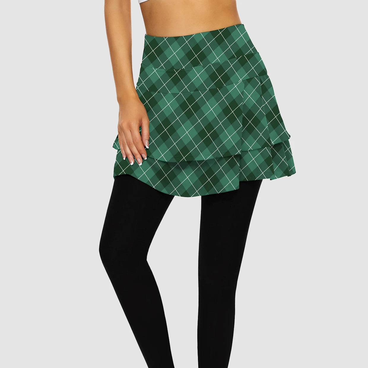 Soneven Pleated Athletic Skirted Leggings with Pockets