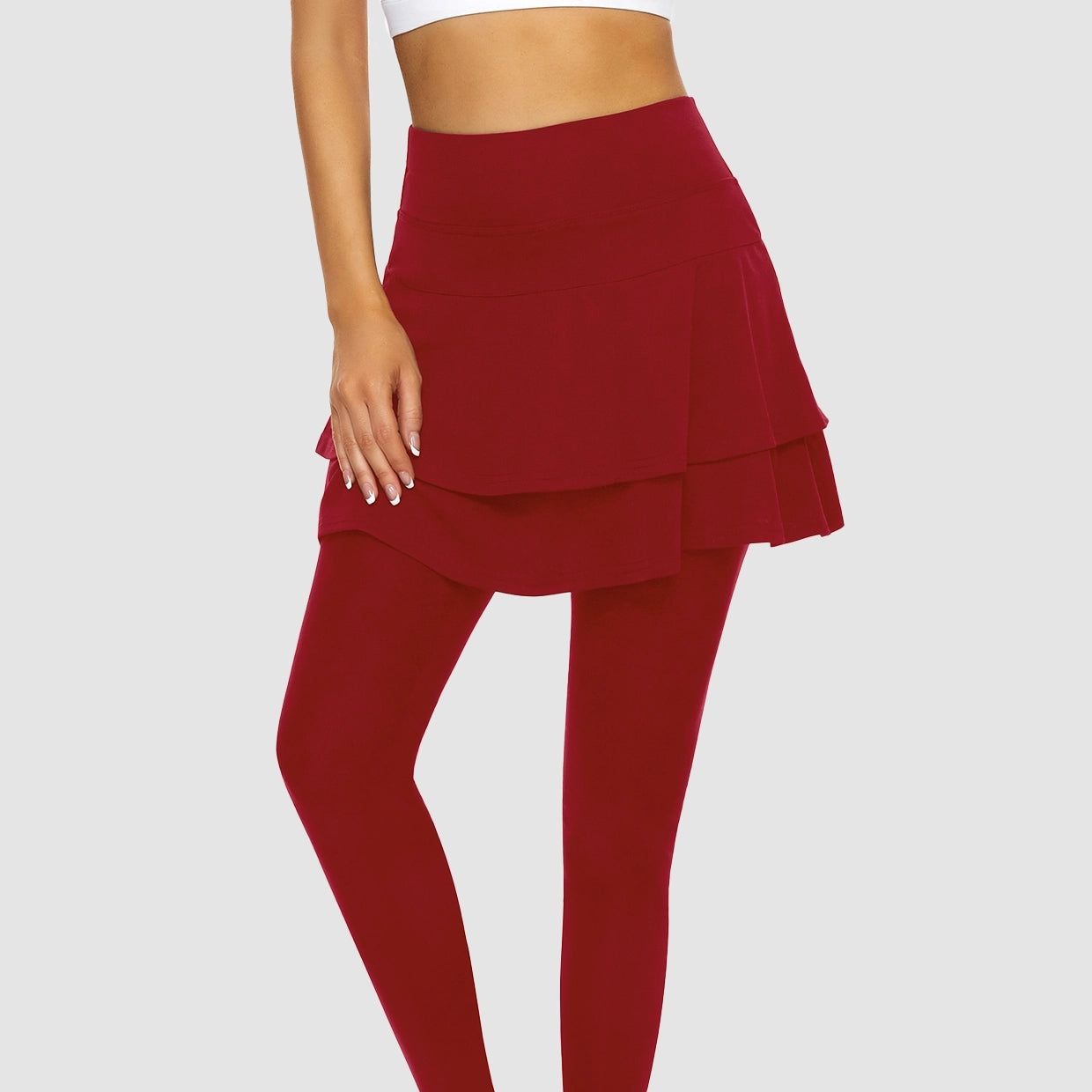 Soneven Pleated Athletic Skirted Leggings with Pockets