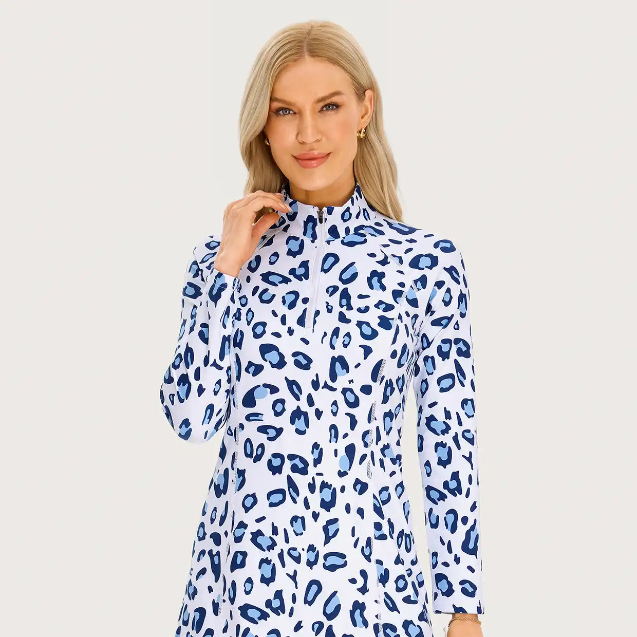 35" Stand-collar Long-sleeve Golf Dresses with Shorts