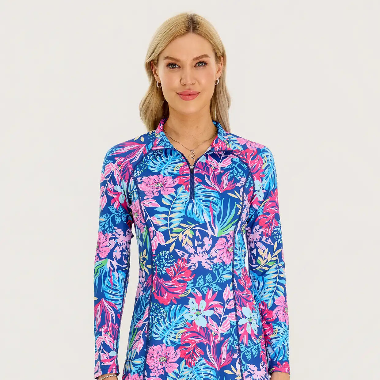 35" Stand-collar Long-sleeve Golf Dresses with Shorts