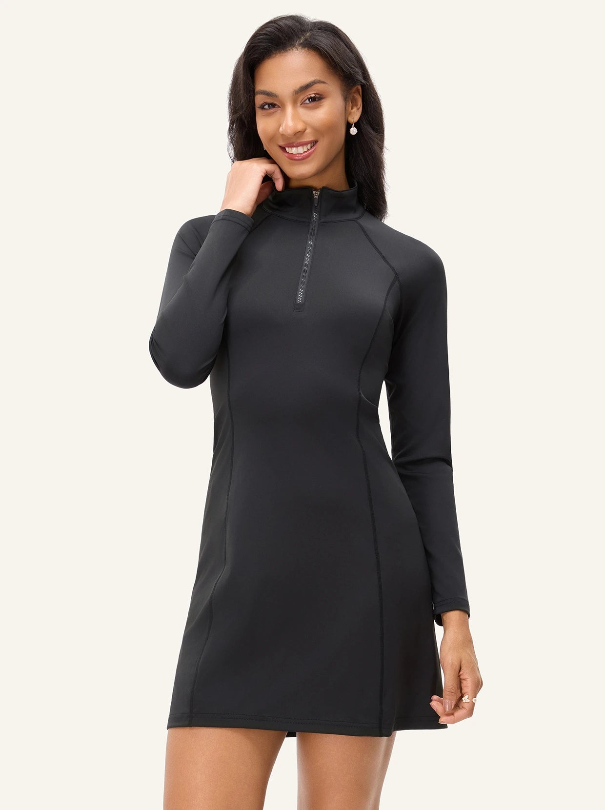 Basic 35" Stand-collar Long-sleeve Golf Dresses