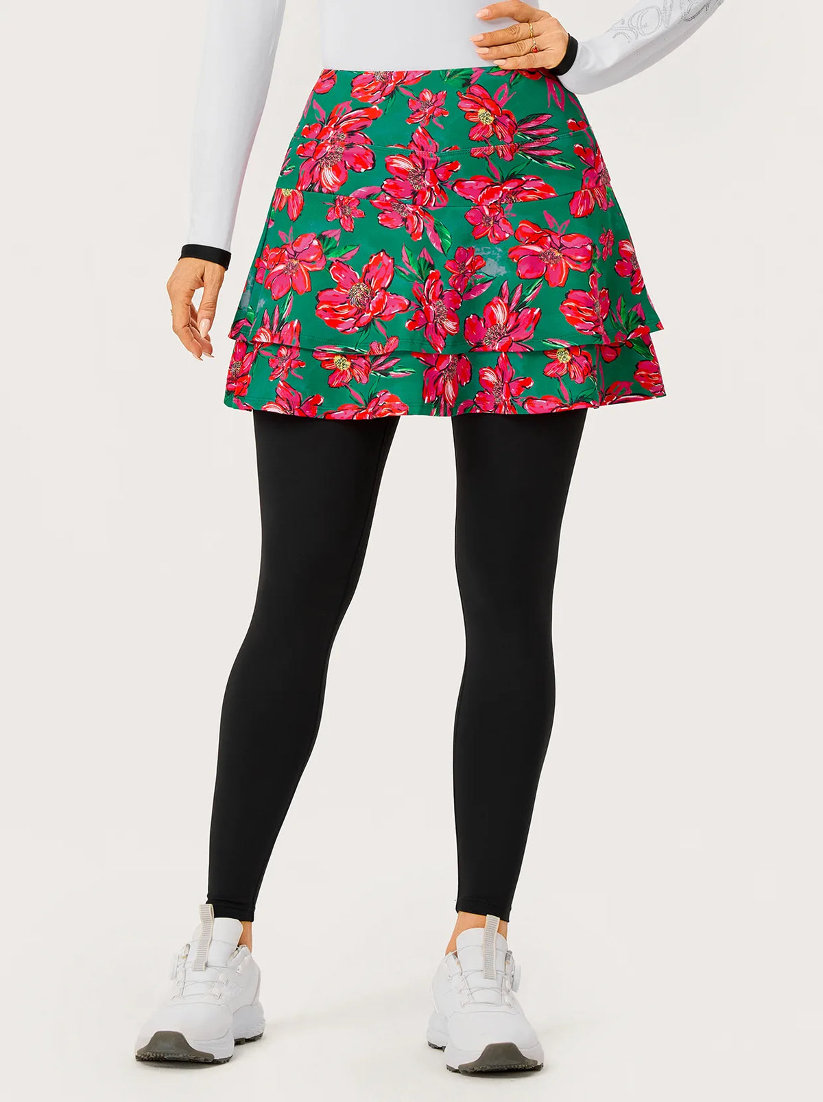 Christmas Red Floral Double-layer Skirted Leggings