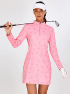 Pink Flamingo Quarter-zip Long-sleeve Golf Dress with Shorts