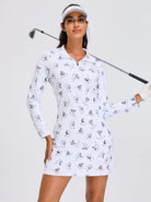 Black Flamingo Quarter-zip Long-sleeve Golf Dress with Shorts