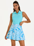 Women's Blue Quarter-zip Sleeveless Polo Shirt