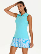 Women's Blue Quarter-zip Sleeveless Polo Shirt