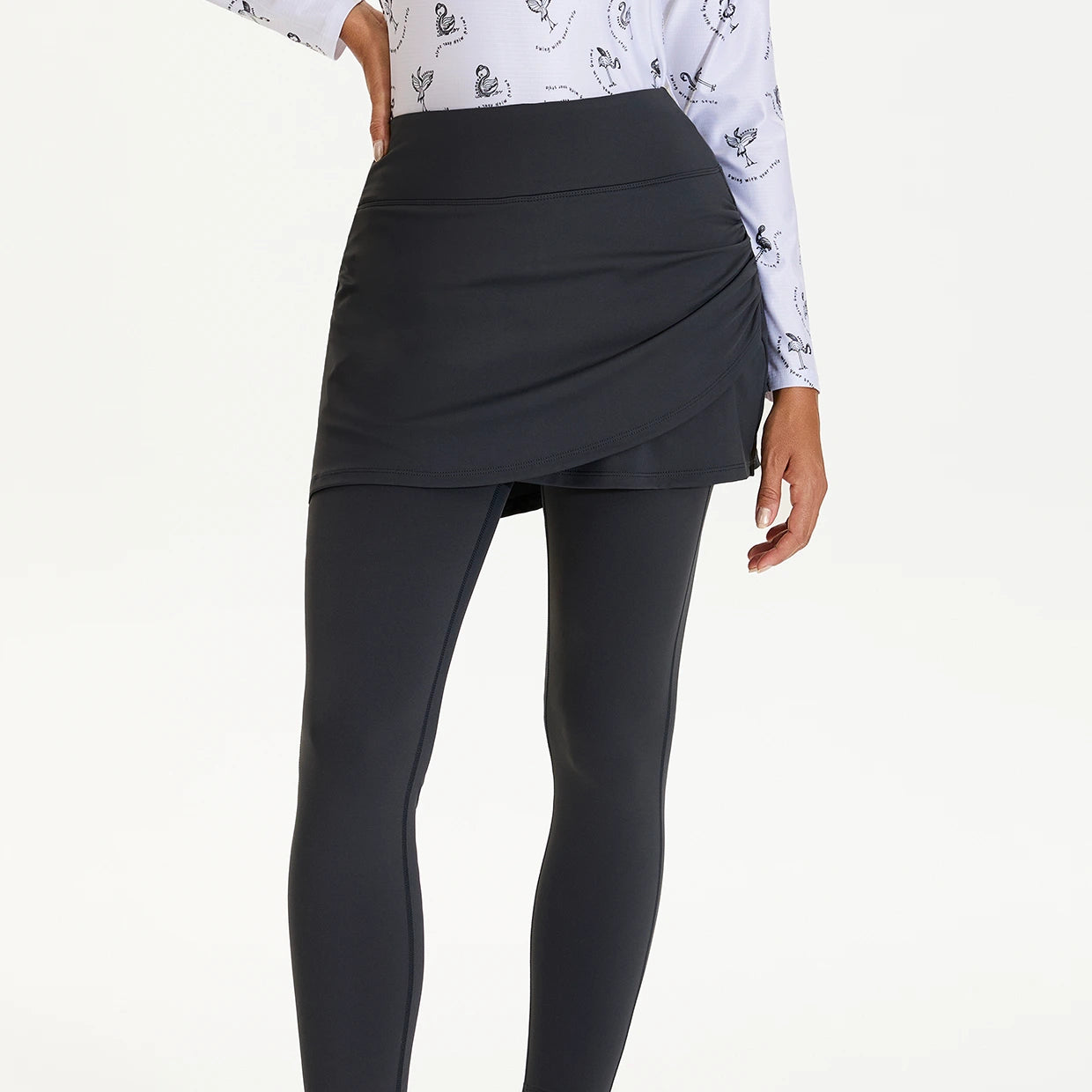 Basic Cross-over hem Pleated Active Skirted Leggings