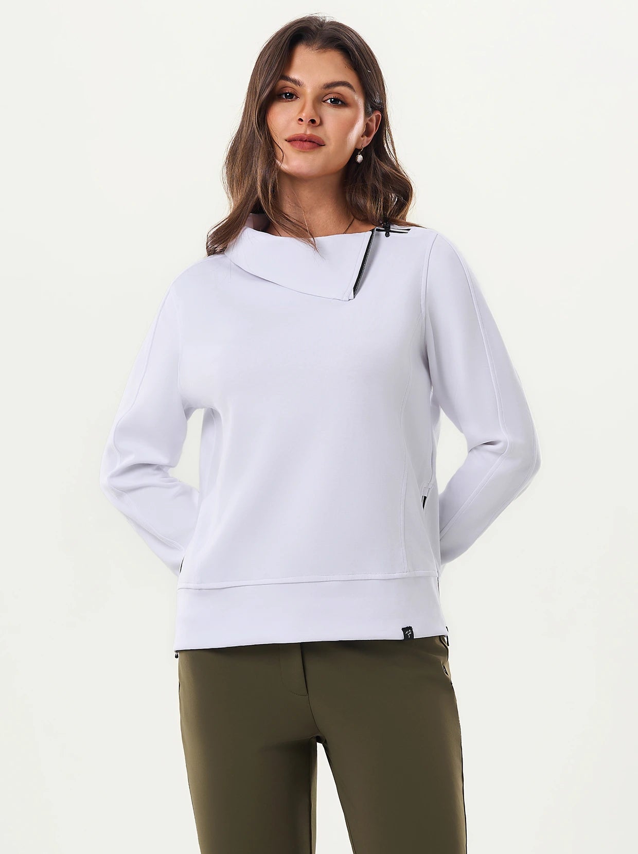 White Adjustable Stand-collar Golf Sweatshirt
