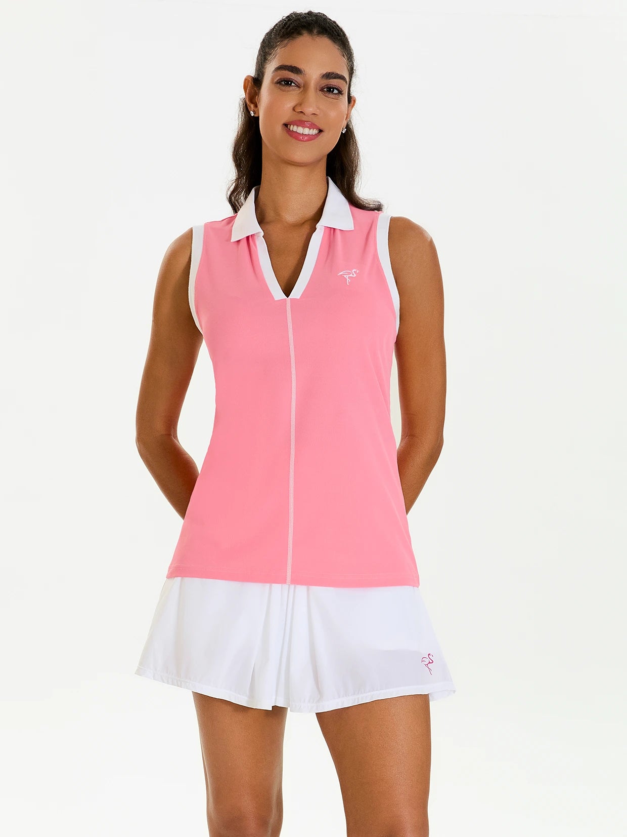 Women's Pink V-neck Sleeveless Polo Shirt
