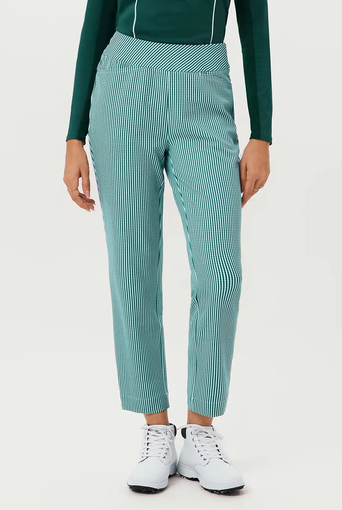 Green Checkerboard 37" Side-zip Quick-dry Ankle Pants with Pockets