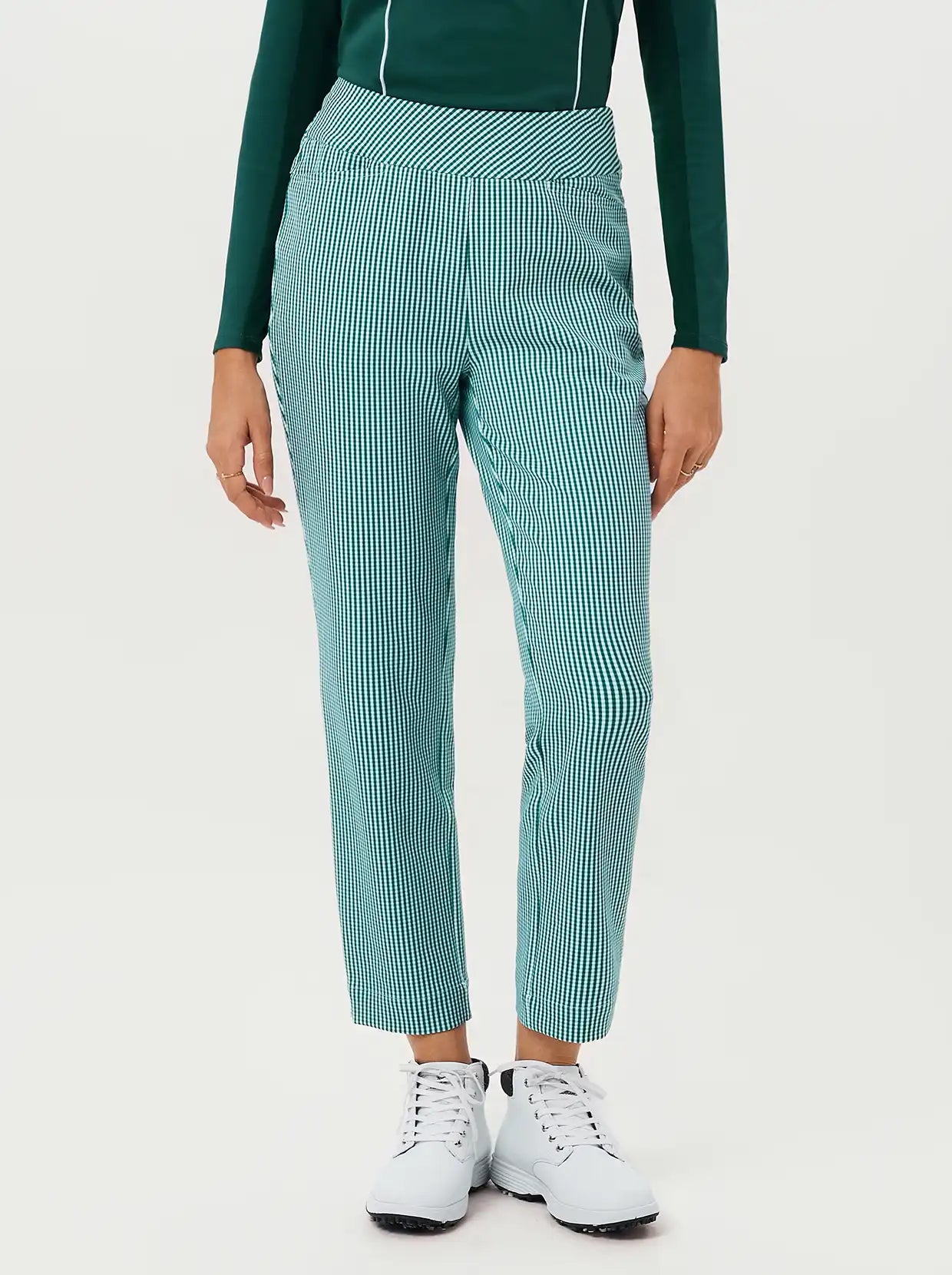 Green Checkerboard 37" Side-zip Quick-dry Ankle Pants with Pockets