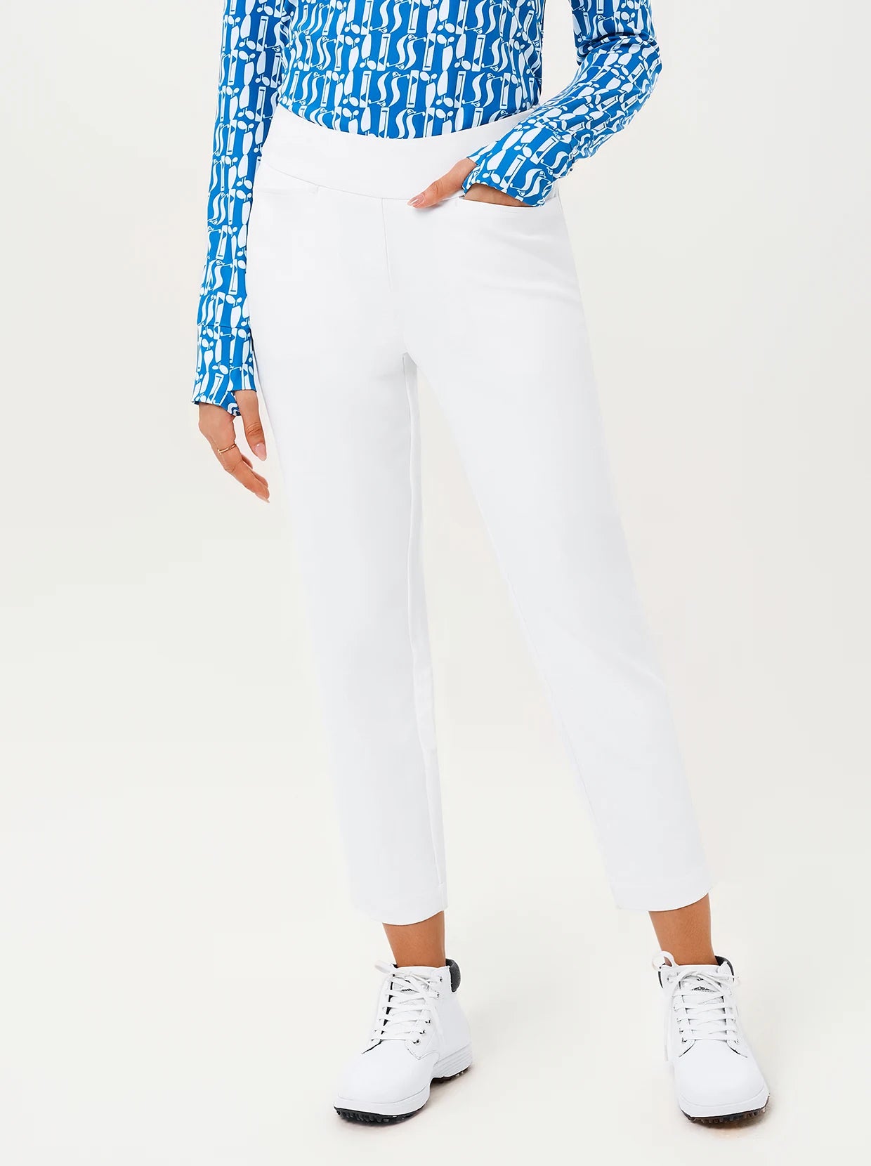White 37" Side-zip Ankle Pant with Pockets