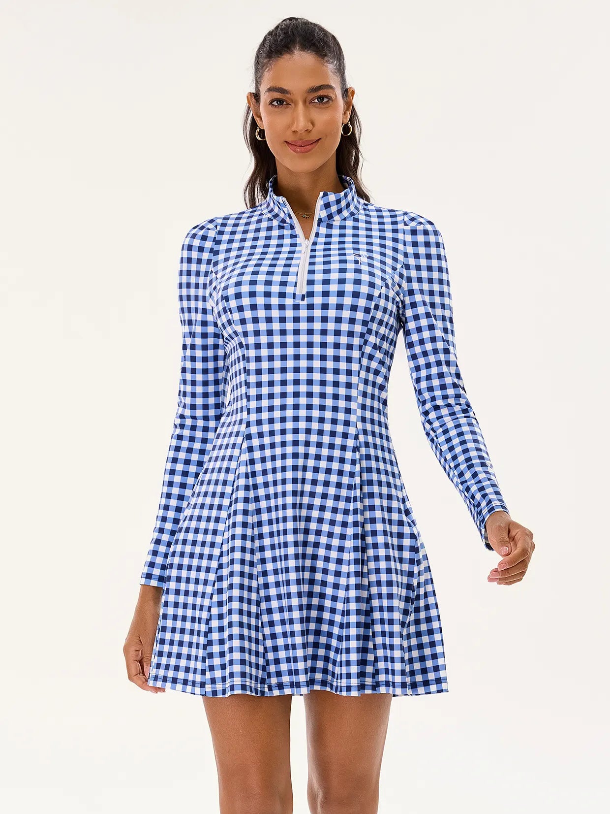 Blue Checkerboard 34" Long-sleeve Golf Dress