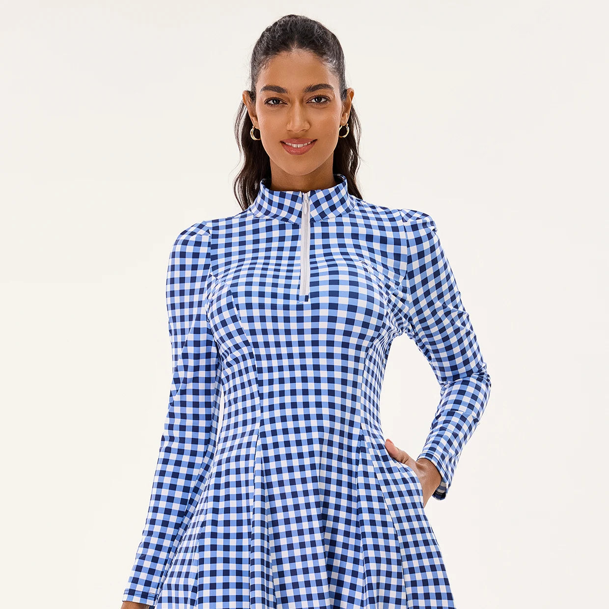 Blue 34" Long-sleeve Golf Dress with Shorts