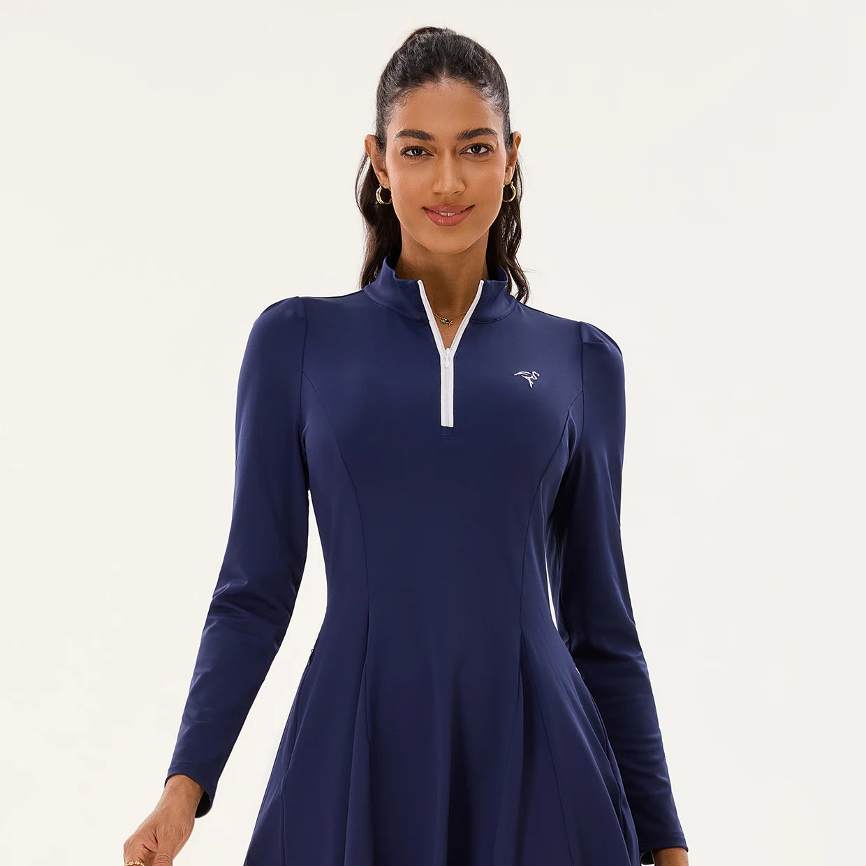Blue 34" Long-sleeve Golf Dress with Shorts