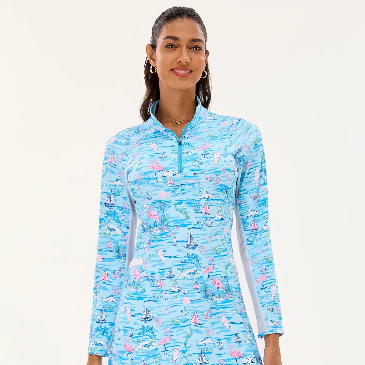 Breathable 34.5" Blue Flamingo Long-sleeve Golf Dress