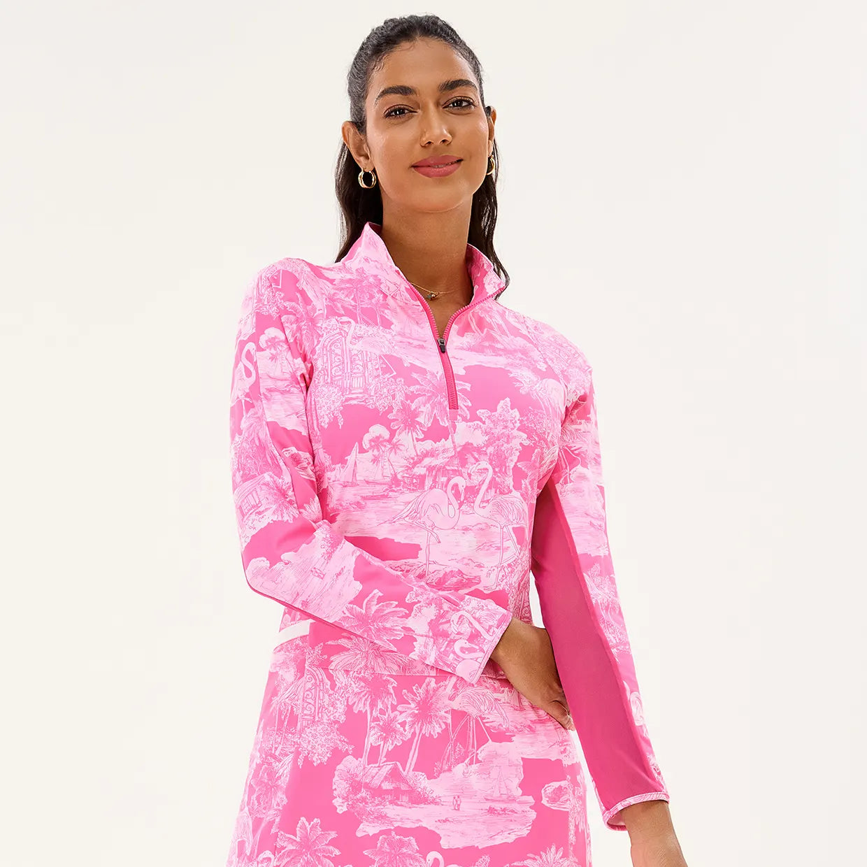 Breathable 34.5" Pink Flamingo Long-sleeve Active Dress