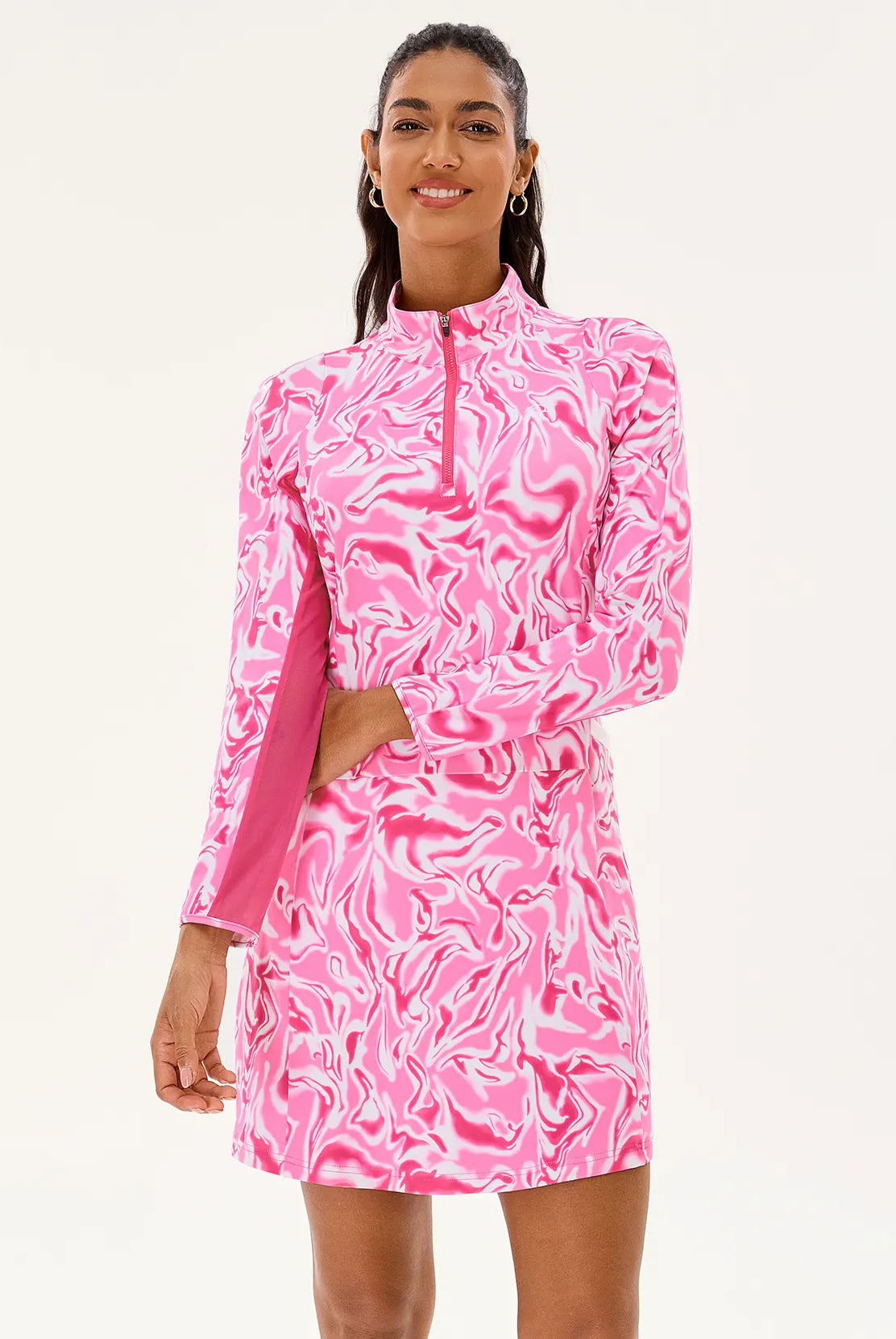 Pink Water Ripples 34.5" Breathable Long-sleeve Golf Dress for Women