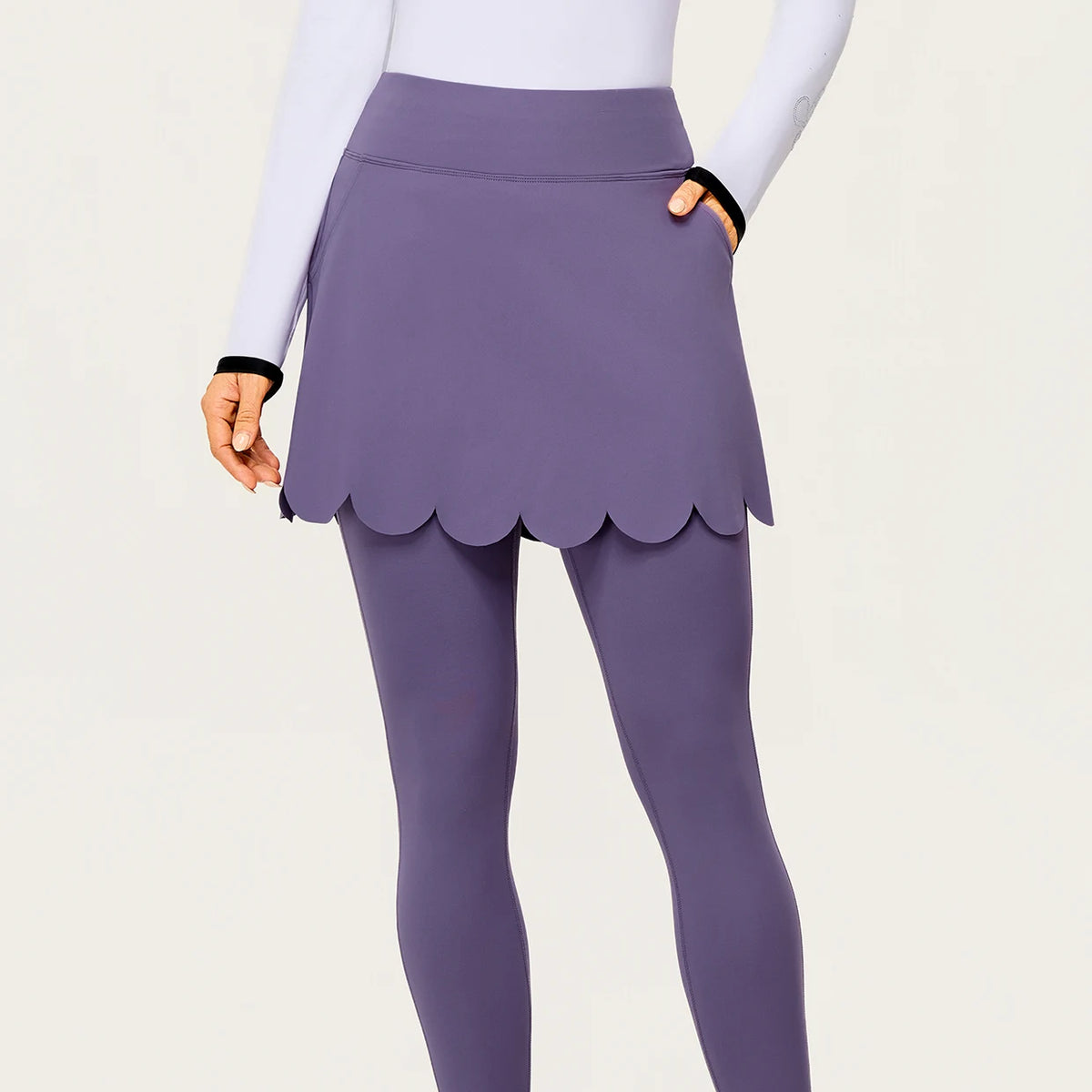 Scalloped Hem Golf Skirted Leggings with Pockets