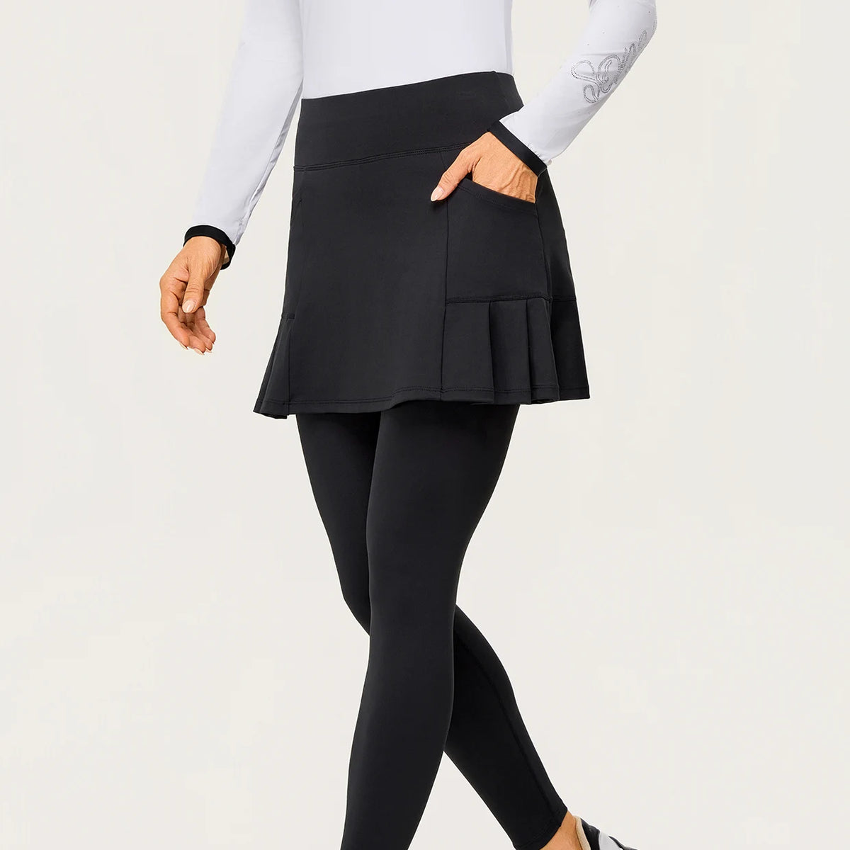 Skin-friendly Pleated Skirted Leggings with Pockets