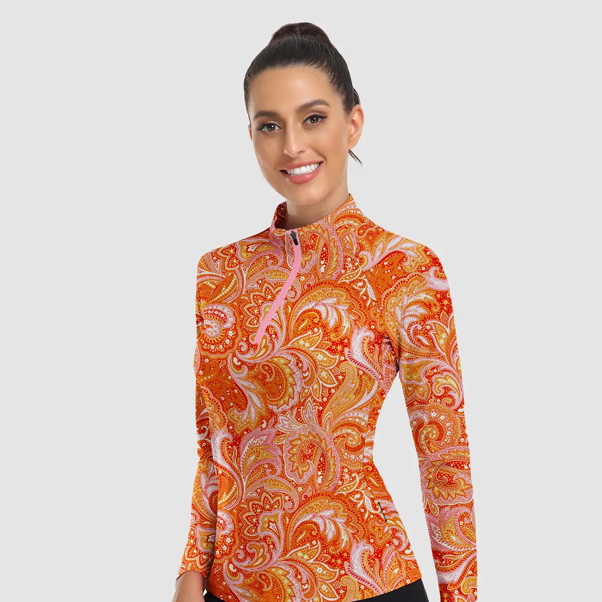 Stand-collar Quarter-zip Long Sleeve Polo Shirts