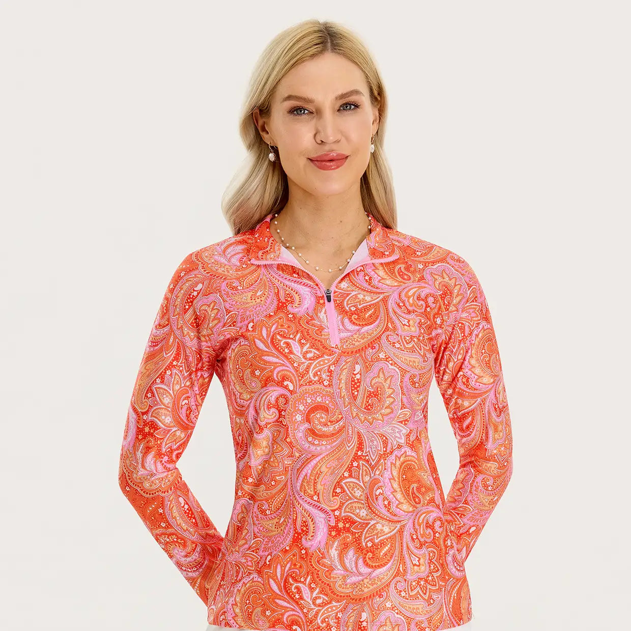 Stand-collar Quarter-zip Long Sleeve Polo Shirts