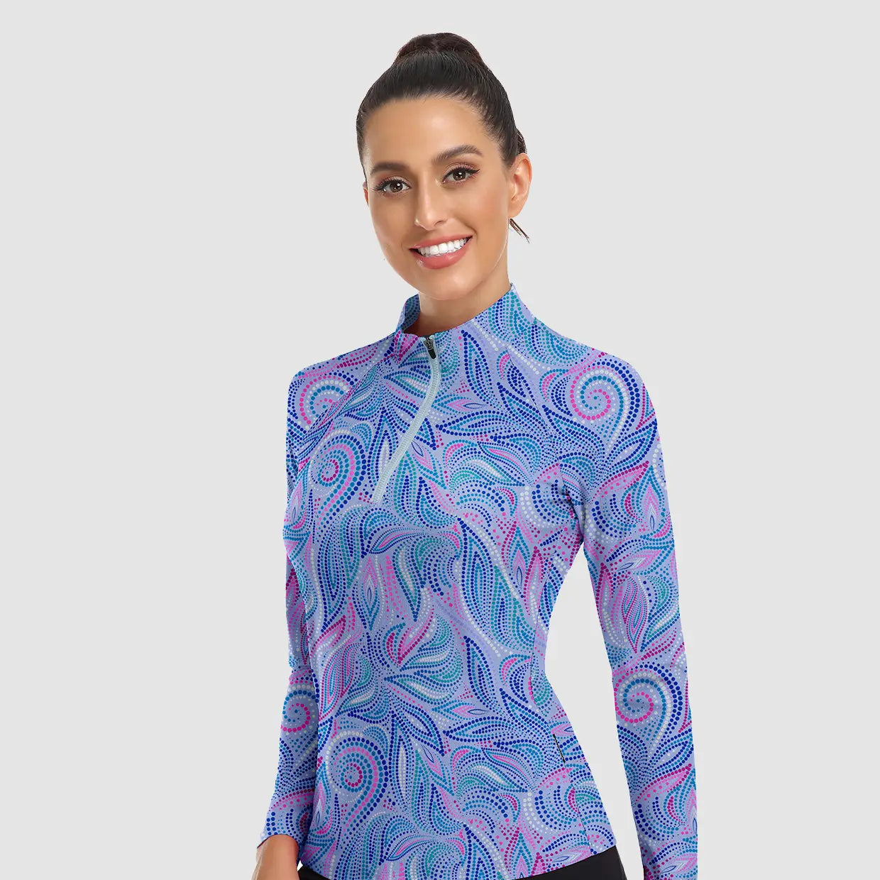 Stand-collar Quarter-zip Long Sleeve Polo Shirts