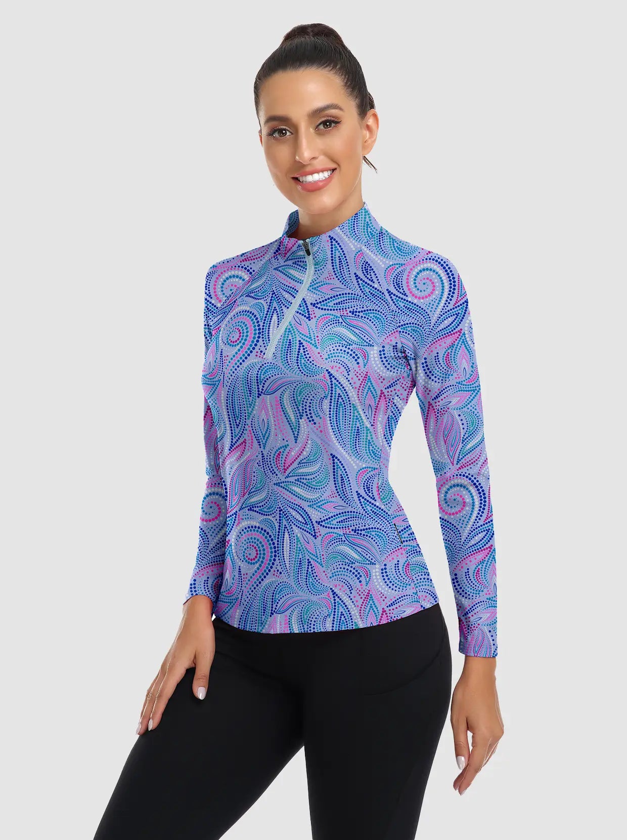 Stand-collar Quarter-zip Long Sleeve Polo Shirts