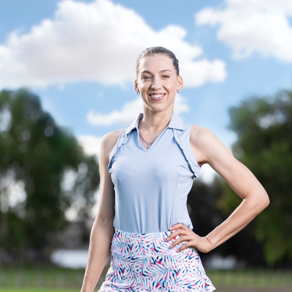 Basic V-Neck Sleeveless Golf Polo Shirt For Women