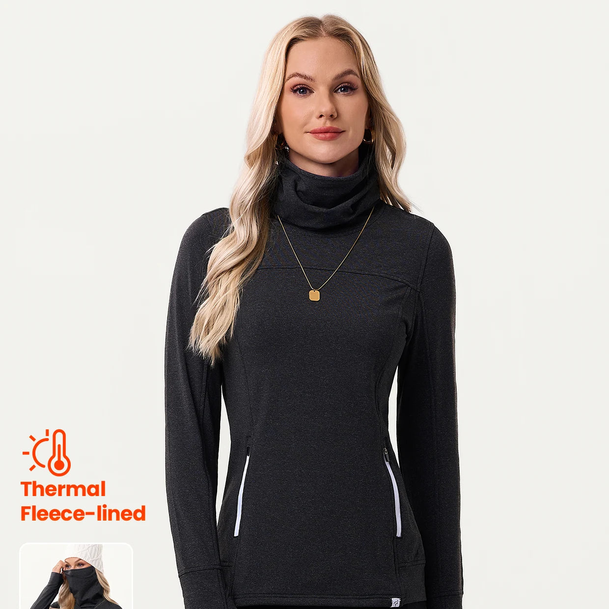 Cowl-Neck Thermal Fleece long-sleeve Top for Women