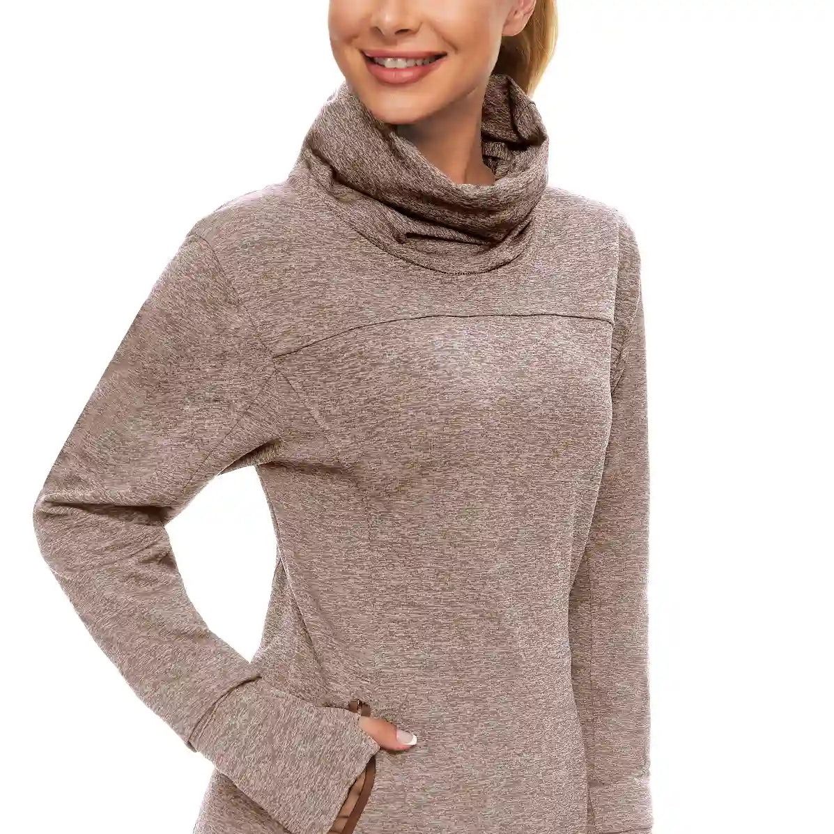 Cowl-Neck Thermal Fleece long-sleeve Top for Women