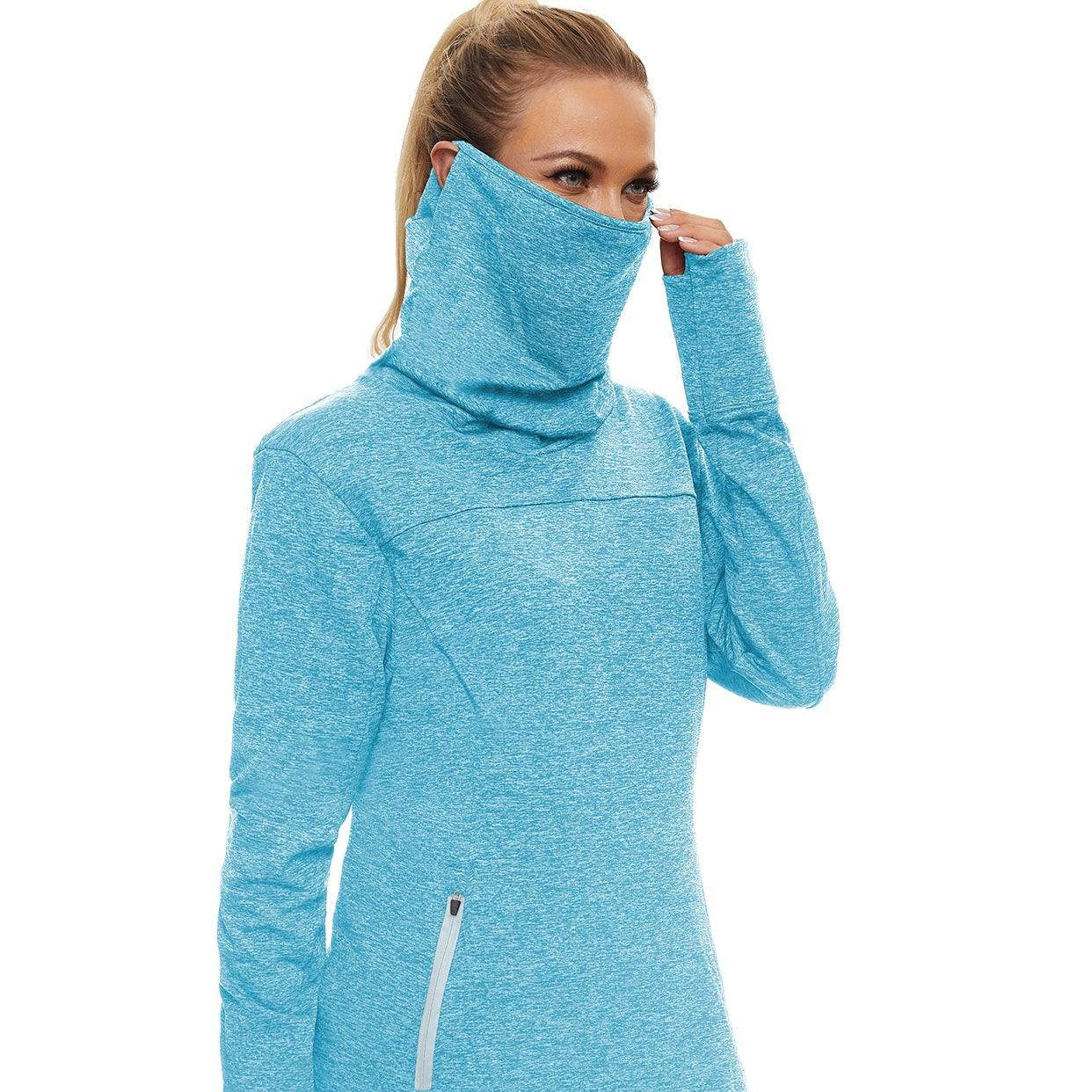 Cowl-neck Long-sleeve Fleece Top with Zip Pocket