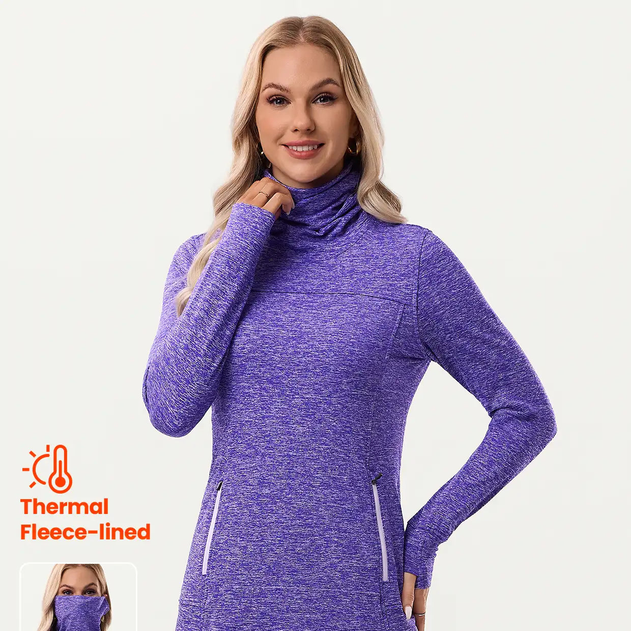 Cowl Neck Long-sleeve Thermal Top for Women