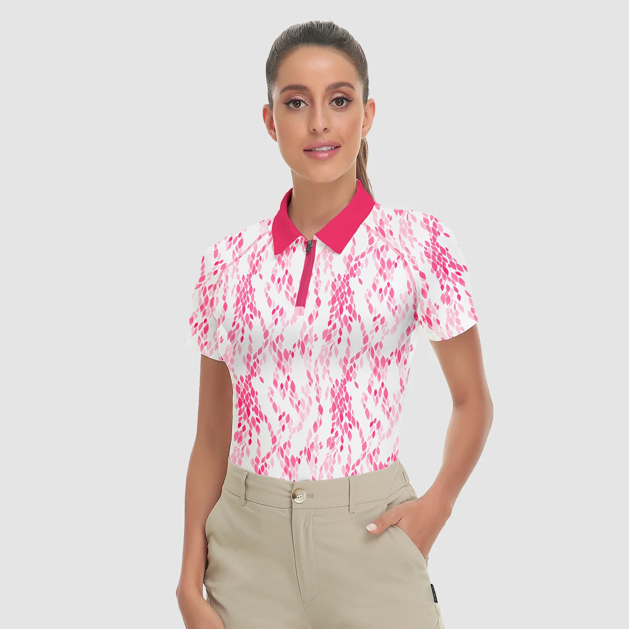 Stretchy Short Sleeves Quarter-Zip Golf Polo Tops