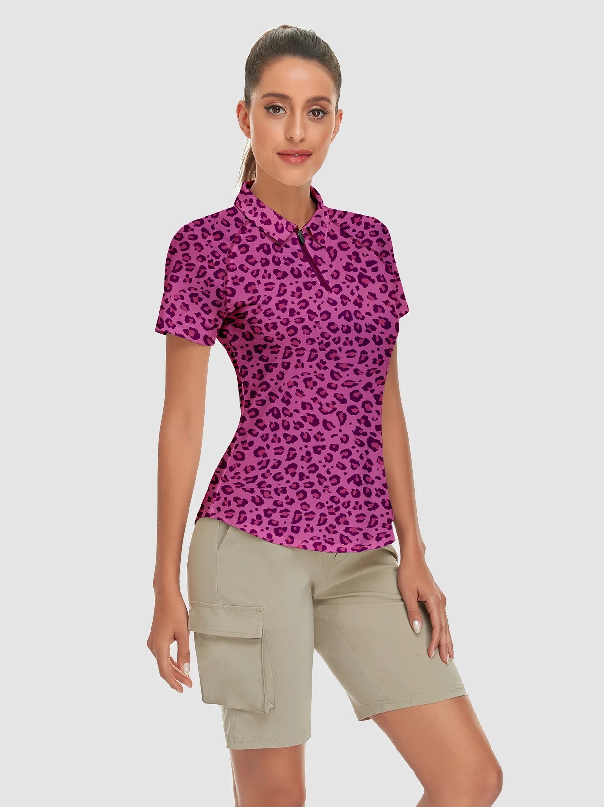 Pruple-Leopard Short-sleeve Golf Polo for Women