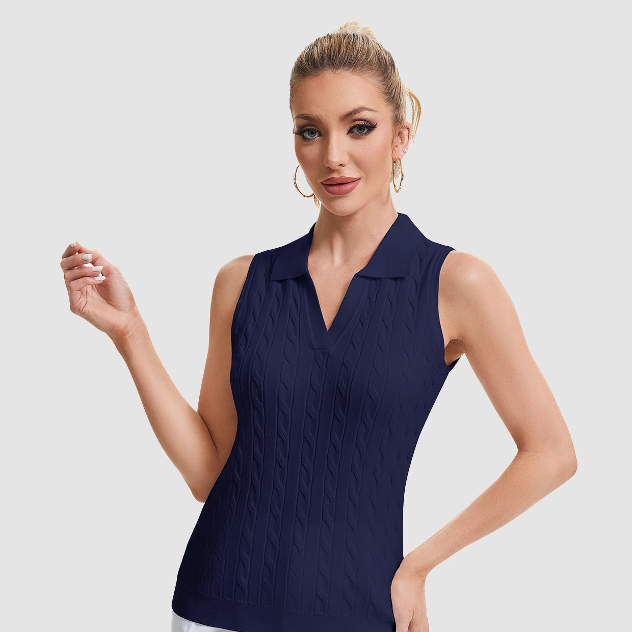 Basic V-neck Sleeveless Cable-Knit Vest for Women