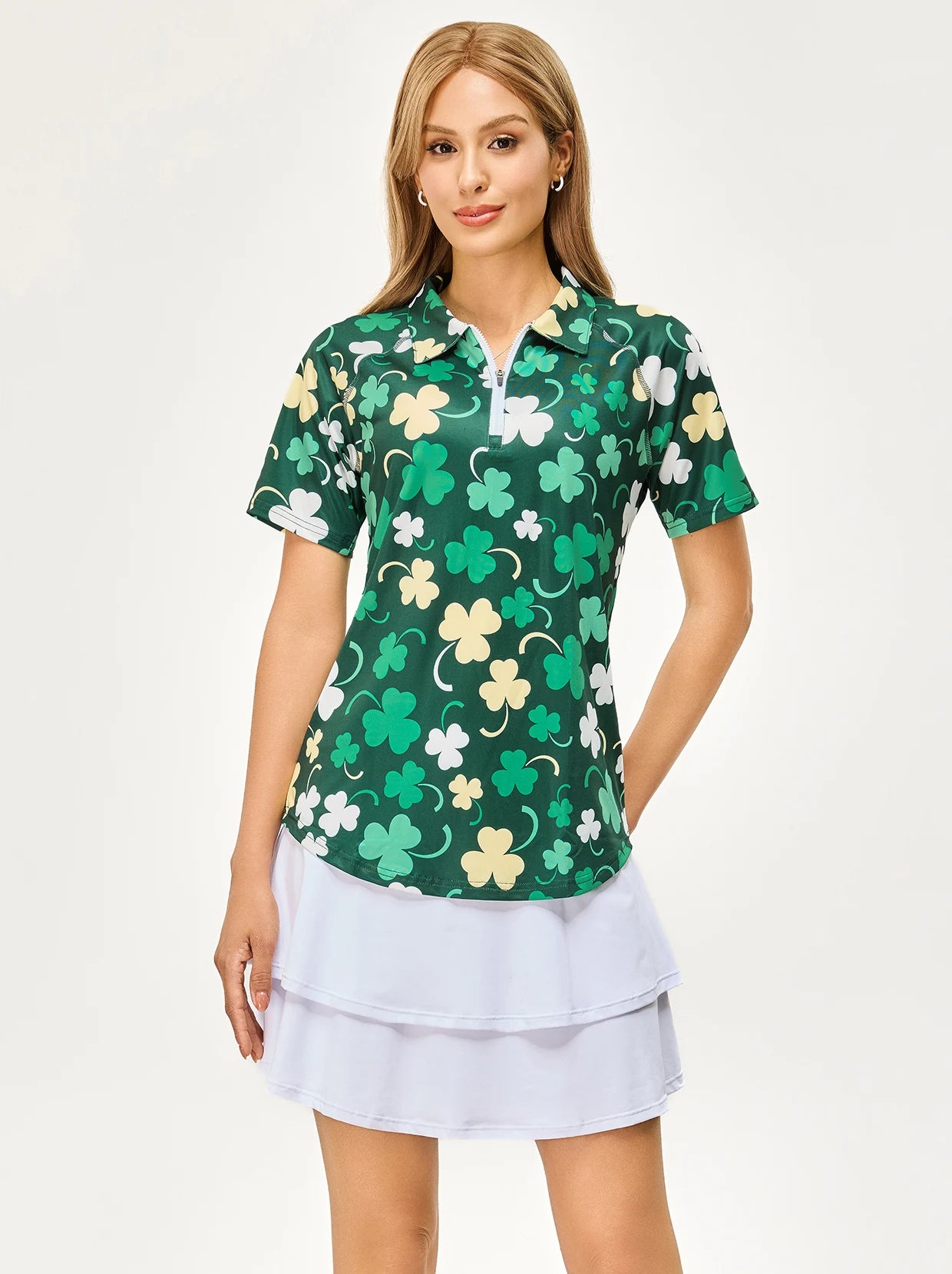 Green Shamrock Quarter-zip Short-sleeve Polo Shirt
