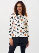 Halloween Witches Print Quarter-zip Long-sleeve Polo Shirt