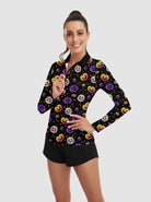 Halloween Fun Pumpkin Pattern Quarter-Zip Long-Sleeve Polo Tops for Ladies