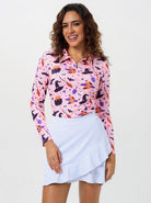 Halloween Witch hat Print Quarter-Zip Long-Sleeve Polo Tops for Ladies