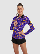 Halloween Pumpkin and Ghost Quarter-Zip Long-Sleeve Polo Tops for Ladies