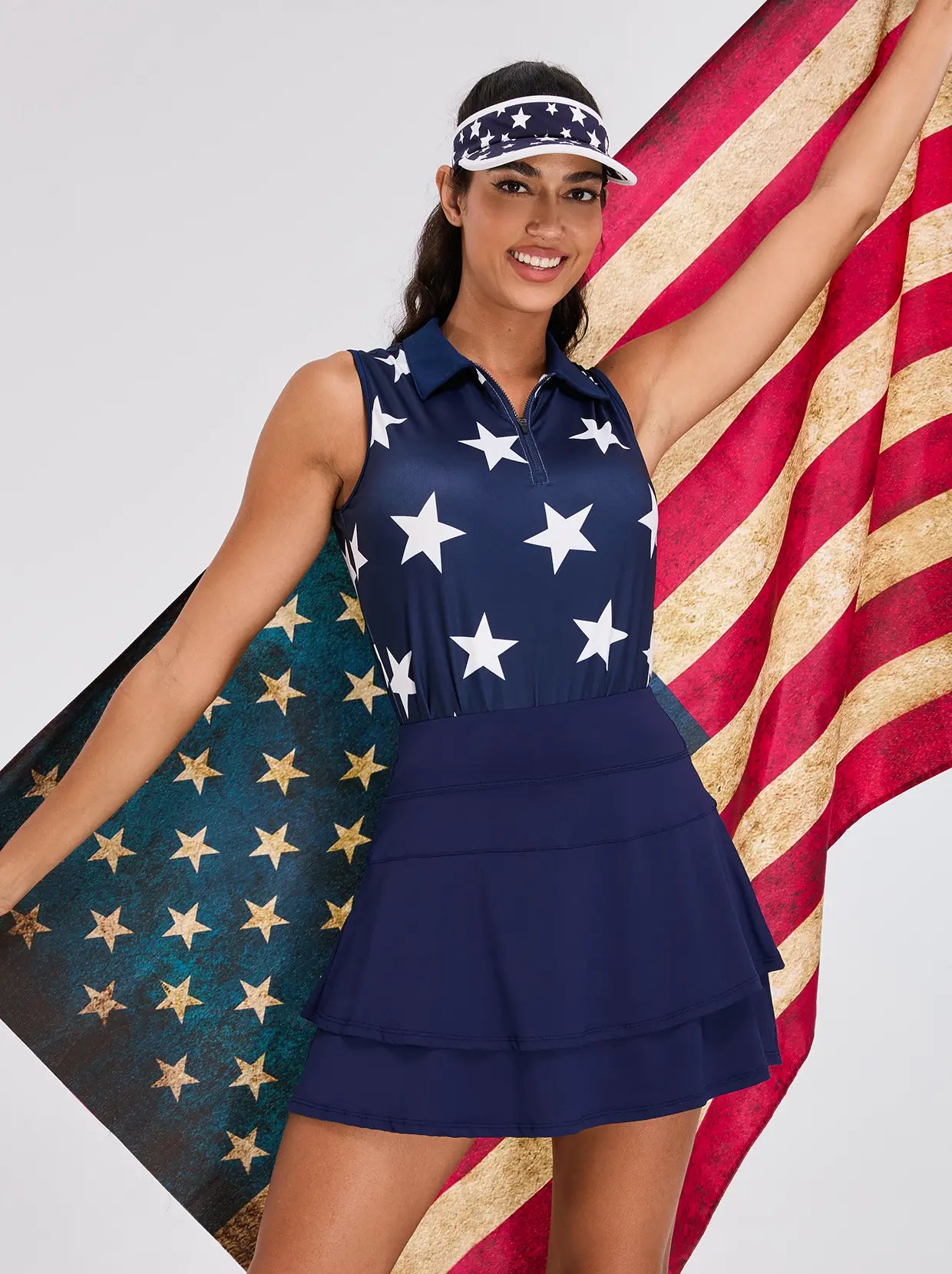 White Star Quarter-Zip Sleeveless Polo Shirt for Ladies