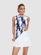 Women's Blue Crack Print Quarter-zip Sleeveless Polo Shirt