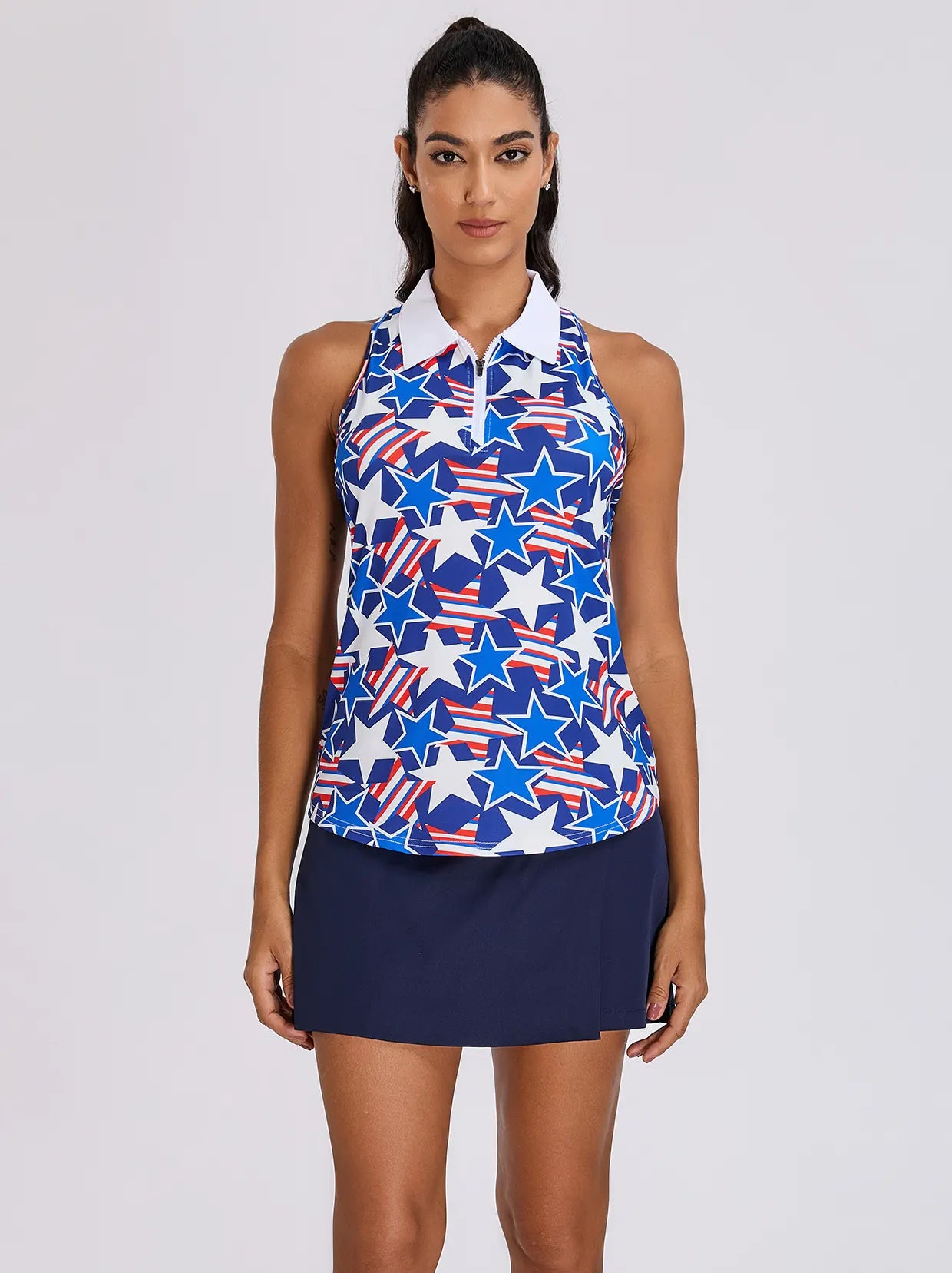 Dark Blue Stars Racerback Athletic Polo Shirts for Women