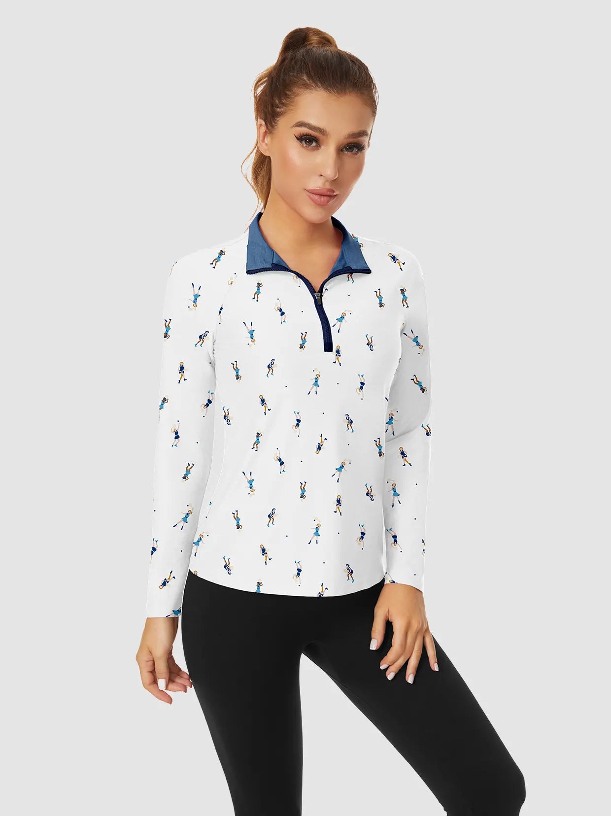 Golfer Pattern Quarterzip Sleeve Polo Shirt for Ladies