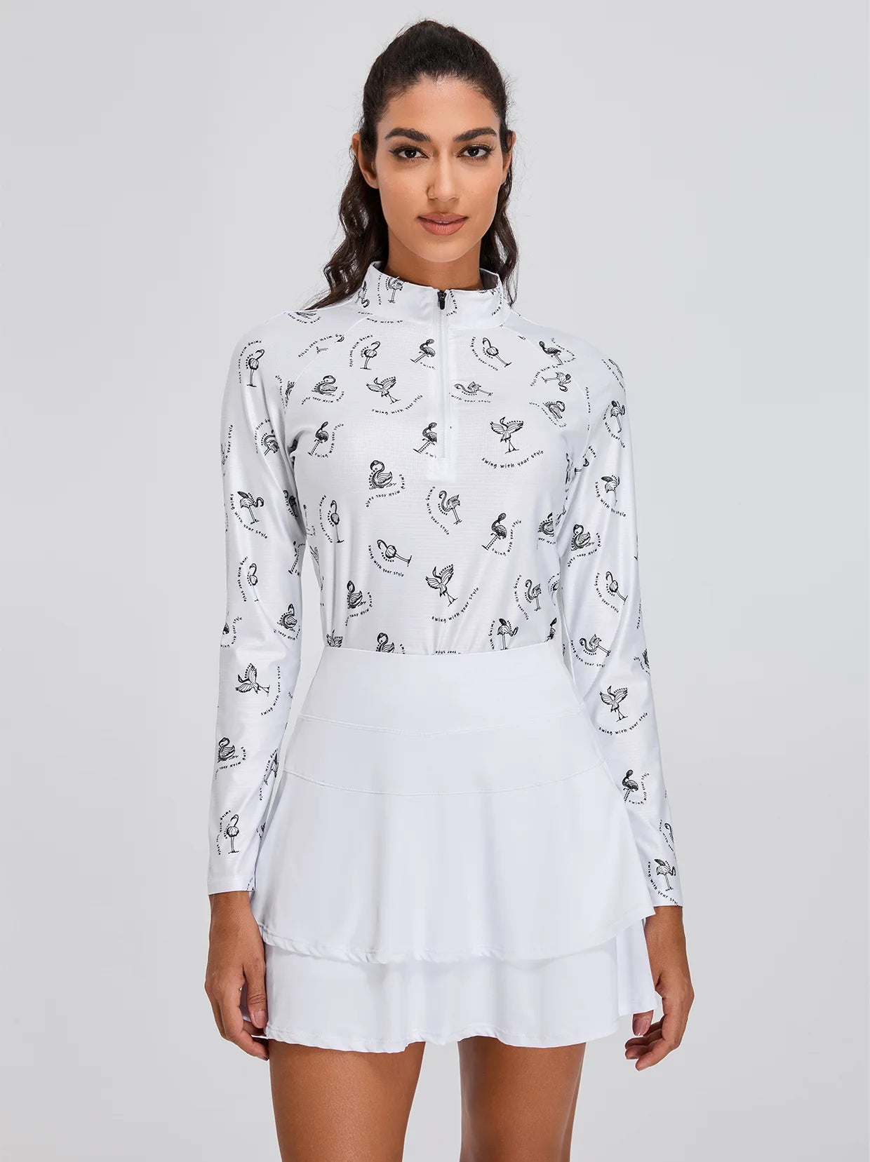 Black Flamingo Quarter-zip Long-sleeve Shirt for Women