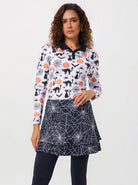 Halloween Pumpkin and Cat V-Neck Long Sleeve Polo for Women