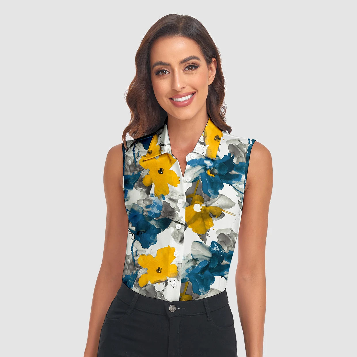 Moisture-wicking Button-Down Sleeveless Golf Polo Shirts